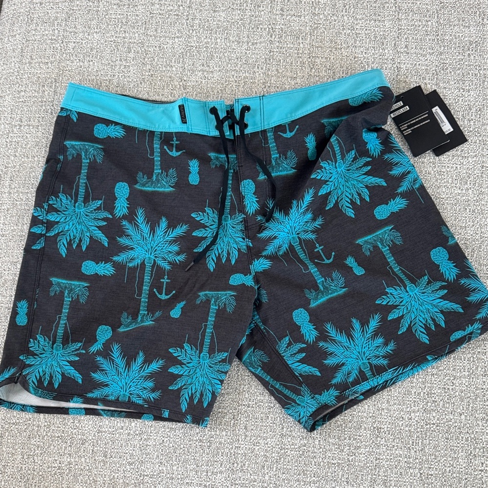Hurley Black and Blue Palm Print Swim Shorts